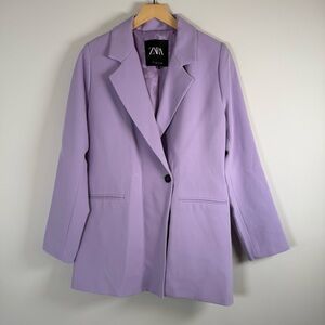 Zara Tie Back Business Career Work Office Blazer Jacket Lilac Purple Medium NWOT